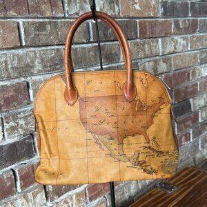 Alviero Martini Classic Tan Map Printed Tote Bag
